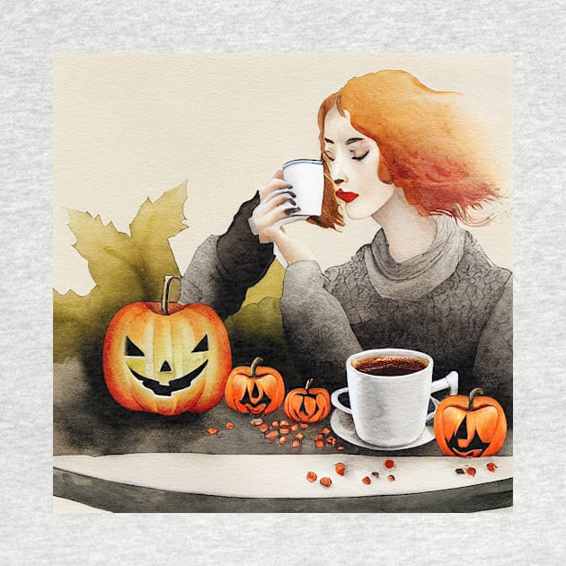 Drinking Coffee Halloween Autumn Moods by fistikci